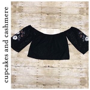 Cupcakes & Cashmere Black Lace Off Shoulder Top